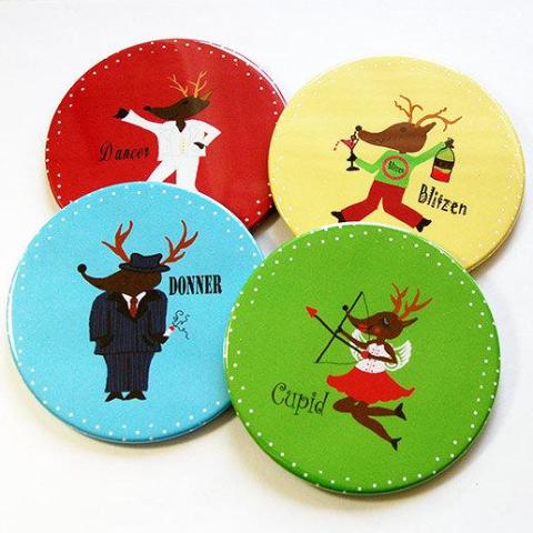 Christmas Reindeer Coasters Set 1 - Kelly's Handmade