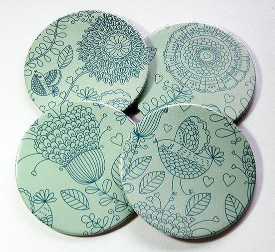 Floral Coasters in Green - Kelly's Handmade