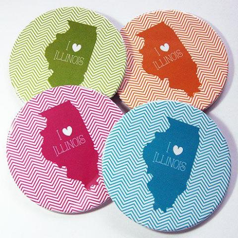 I Love Illinois Coasters - Kelly's Handmade