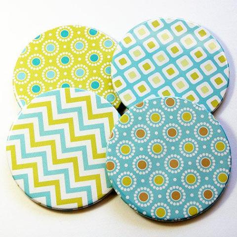 Patterned Coasters in Blue & Green - Kelly's Handmade