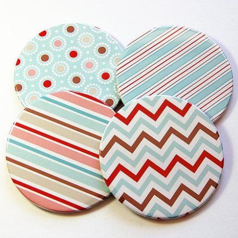 Patterned Coasters in Blue & Red - Kelly's Handmade