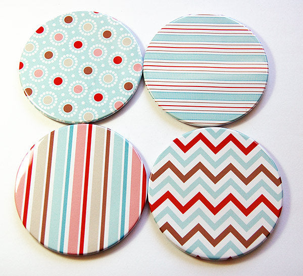 Patterned Coasters in Blue & Red - Kelly's Handmade