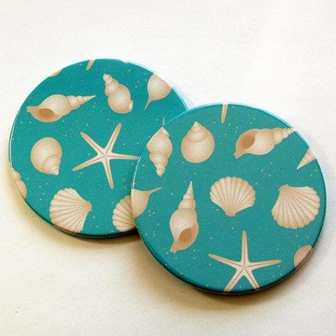 Seashell Coasters in Blue - Kelly's Handmade