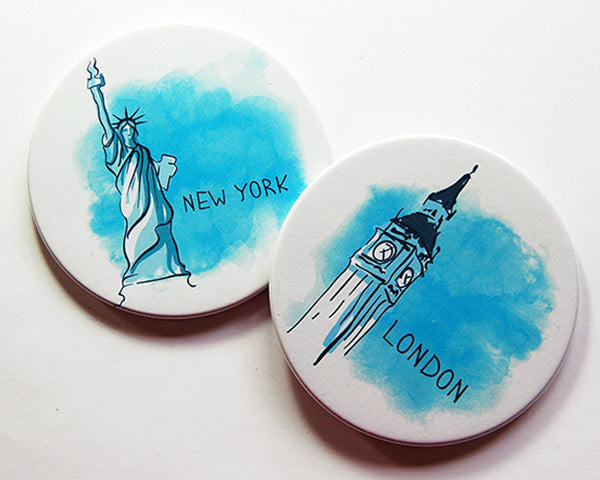 Travel Sketches Coasters - London & New York - Kelly's Handmade