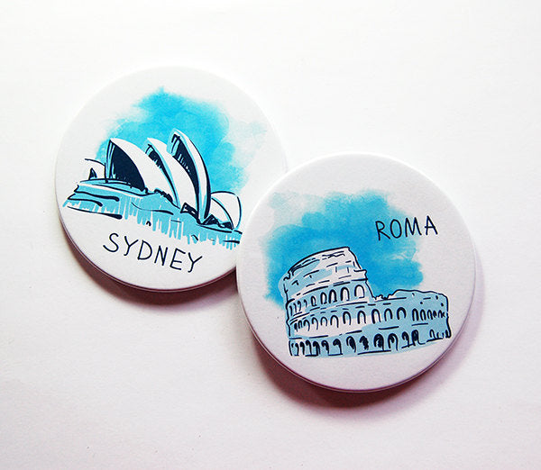 Travel Sketches Coasters - Sydney & Rome - Kelly's Handmade