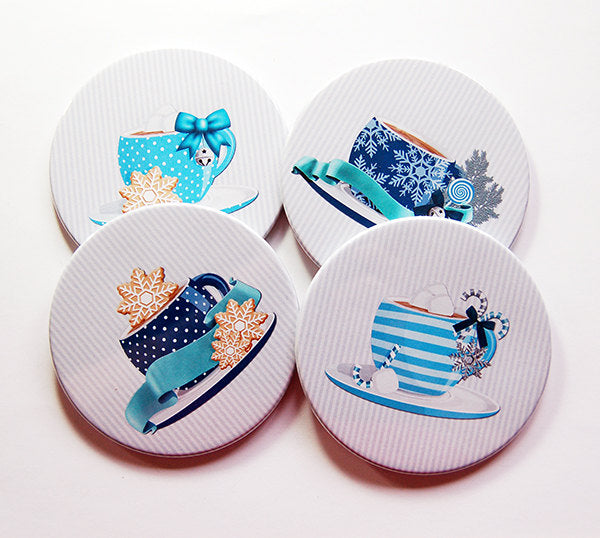 Christmas Coffee Coasters in Blue - Kelly's Handmade