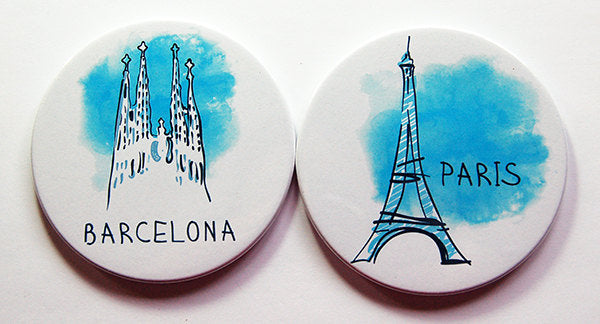Travel Sketches Coasters - Paris & Barcelona - Kelly's Handmade