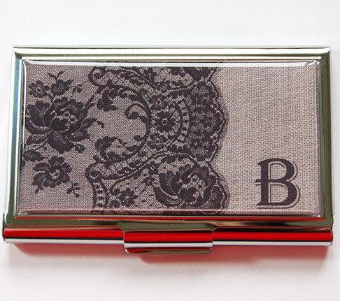 Lace Monogram Business Card Case in Brown - Kelly's Handmade