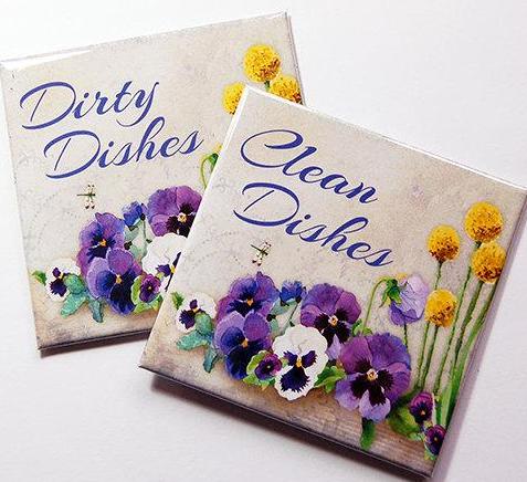 Pansy Clean & Dirty Dishwasher Magnets - Kelly's Handmade