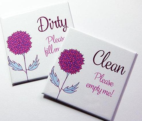 Flower Clean & Dirty Dishwasher Sign in Pink & Purple - Kelly's Handmade