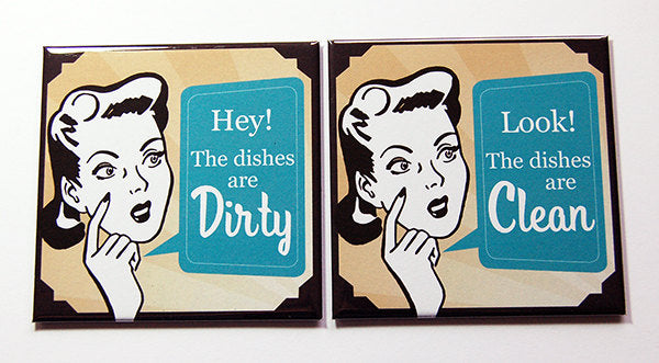 Retro Housewife Clean & Dirty Dishwasher Magnets #3 - Kelly's Handmade