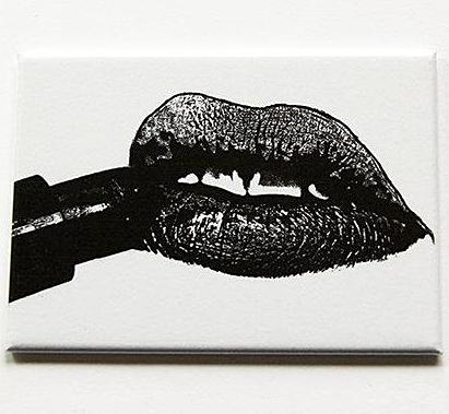 Lips and Lipstick Large Pocket Mirror in Black & White - Kelly's Handmade