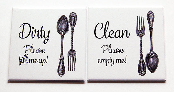 Cutlery Clean & Dirty Dishwasher Magnets in White - Kelly's Handmade