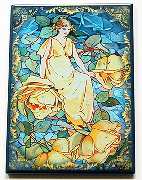 Woman in Flowers Large Pocket Mirror in Blue & Yellow - Kelly's Handmade