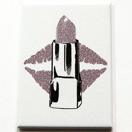 Lipstick & Lips Large Pocket Mirror in Silver - Kelly's Handmade