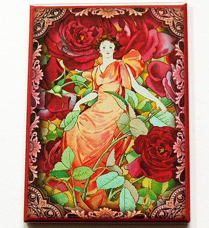 Woman in Flowers Large Pocket Mirror in Red - Kelly's Handmade