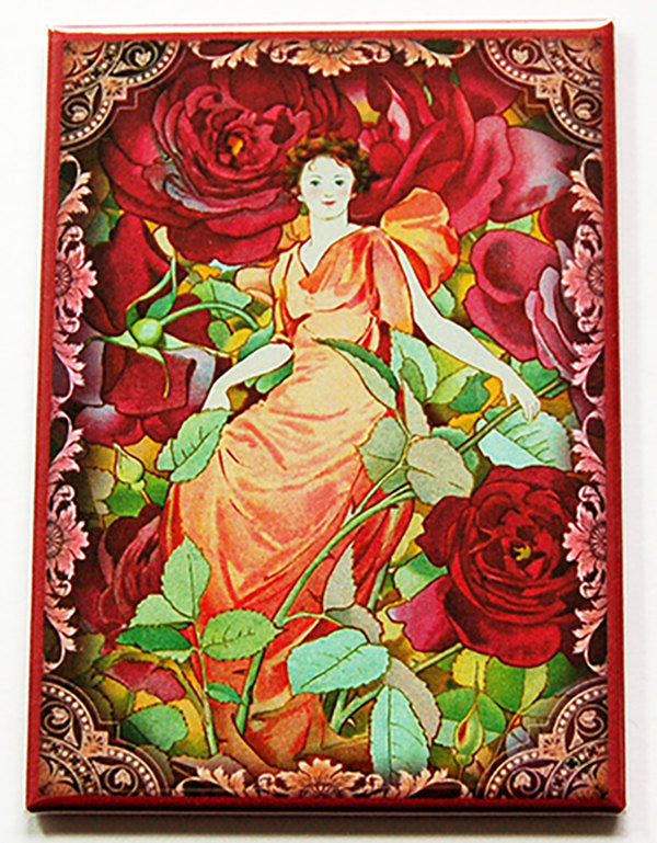 Woman in Flowers Large Pocket Mirror in Red - Kelly's Handmade