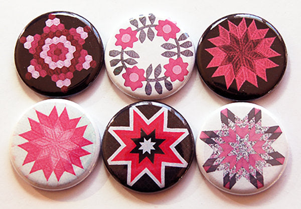 Patchwork Pink Set Of Six Magnets - Kelly's Handmade