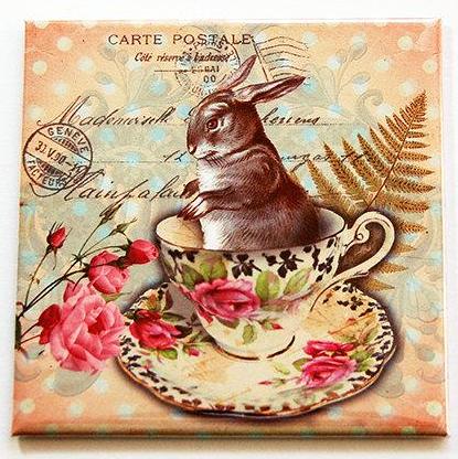 Easter Bunny Tea Cup Magnet - Kelly's Handmade