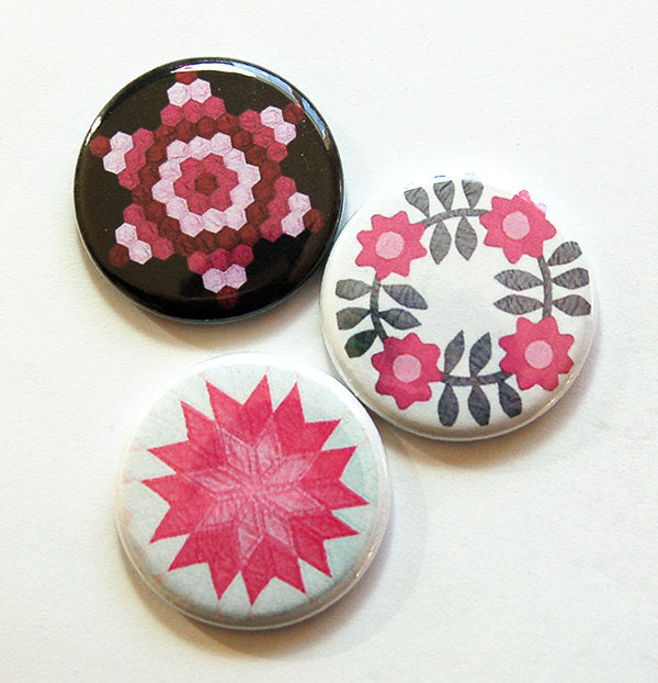 Patchwork Pink Set Of Six Magnets - Kelly's Handmade