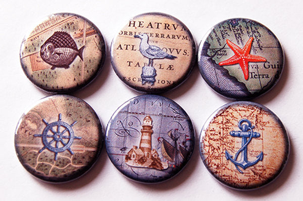 Seaside Nautical Set Of Six Magnets - Kelly's Handmade