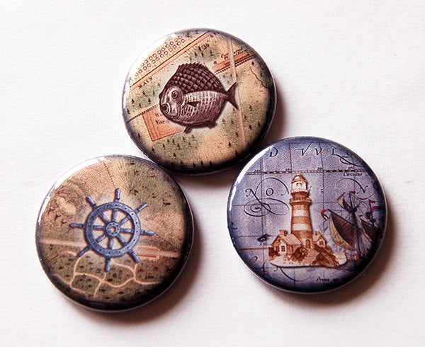 Seaside Nautical Set Of Six Magnets - Kelly's Handmade