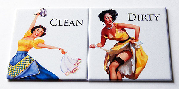 Retro Housewife Clean & Dirty Dishwasher Magnet #2 - Kelly's Handmade