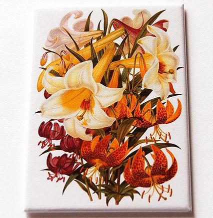 Floral Lilies Large Pocket Mirror in Orange & Yellow - Kelly's Handmade