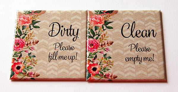 Floral Chevron Clean & Dirty Dishwasher Magnets - Kelly's Handmade