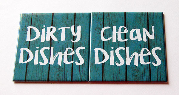 Faux Wood Clean & Dirty Dishwasher Magnets in Turquoise - Kelly's Handmade