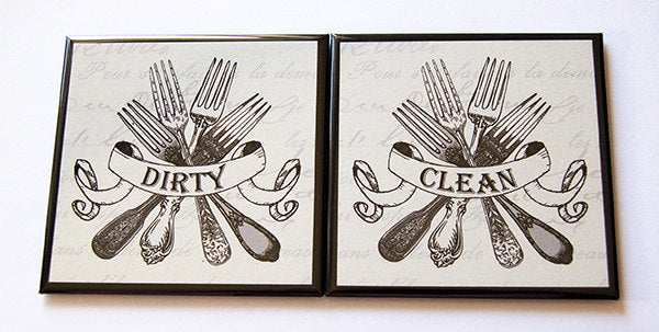 Cutlery Clean & Dirty Dishwasher Magnets in Ivory - Kelly's Handmade