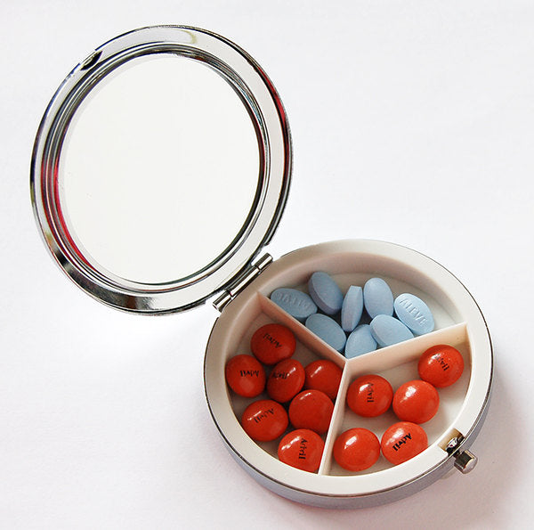 Multi-Color Wreath Monogram Pill Case With Mirror - Kelly's Handmade