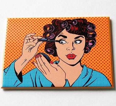 Comic Style Putting On Makeup Large Pocket Mirror - Kelly's Handmade